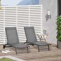 Pack de 2 Hamacas de Jardín Exterior Reclinables de Aluminio con Resalto Ajustable de 5 Niveles y Ruedas Ideal para Playa Piscina 165x66x102 cm Gris Oscuro - details 1