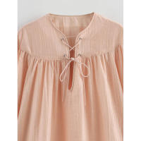 OUWU- Blusa para mujer, camisas y blusas primavera 2025, blusas holgadas de manga larga, blusas con cordones, cuello redondo, blusas elegantes de moda para mujer - details 3