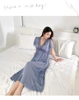 Ropa de dormir Sexy de encaje de seda helada para mujer, camisón de boda rojo de manga corta con cuello en V y almohadilla para el pecho, chino anual de verano - details 26