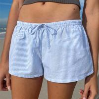 Pantalones cortos informales a rayas para mujer, ropa con cordón en la cintura elástica, pantalones holgados de pierna ancha, ropa de calle estética - details 1