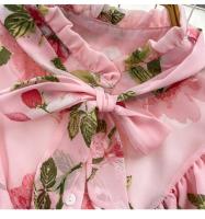 Elegante vestido midi de manga larga con corte en A y falda plisada, cintura ceñida, dobladillo de gasa, estampado floral coreano Sle Commute - details 6