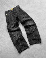 Vintage Hip Hop Loose Y2k Jeans Hombre,Harajuku bordado pantalones de mezclilla,Pantalones de piel recortada divididos,Pantalones casuales punk para las mujeres - details 7
