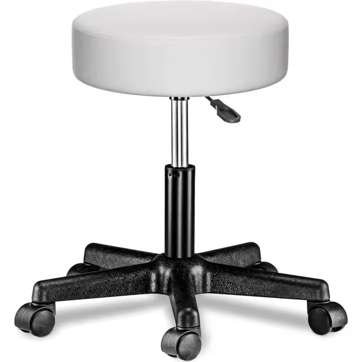 Juego de Taburetes de Ruedas Regulables 46-60cm Giratorio 360° Almohadilla Redonda 10cm - 1
