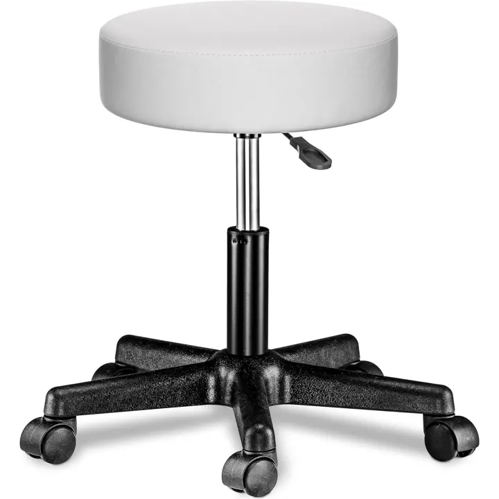 Juego de Taburetes de Ruedas Regulables 46-60cm Giratorio 360° Almohadilla Redonda 10cm - 1