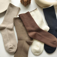 5 pares de calcetines japoneses nuevos conjunto de calcetines de algodón informales de Color sólido para mujer calcetines simples de longitud media para otoño - details 3