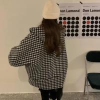 Abrigo de Lana Retro a Cuadros con Gorro Cómodo y Adelgazante Estilo Clásico de Señora para Otoño-Invierno - details 2