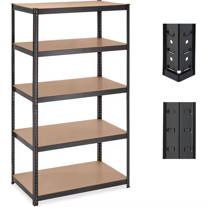 Estantería de Metal Resistente a 1250kg 5 Baldosas, 180 x 100x 60cm Ideal para Almacenamiento en Sótano, Taller, Garaje Negro, Tablero de Fibras - 1