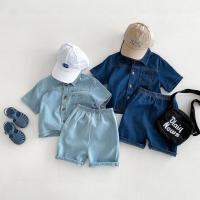 Trajes de mezclilla para niños y niñas, Top de manga corta azul y pantalones cortos, ropa de moda de verano - details 0