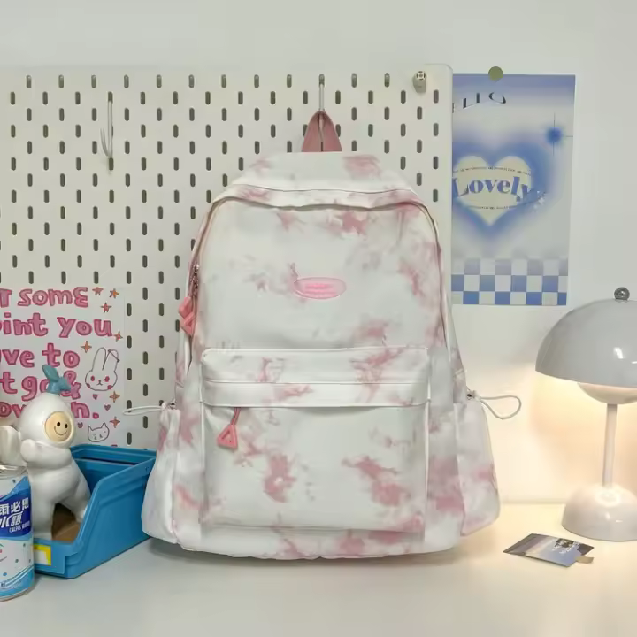 Mochila de Nylon para Estudiantes de Secundaria Gran Capacidad, Diseño Tie-Dye, Original, Fresco y Dulce, Nylon para Verano 2025 - 1