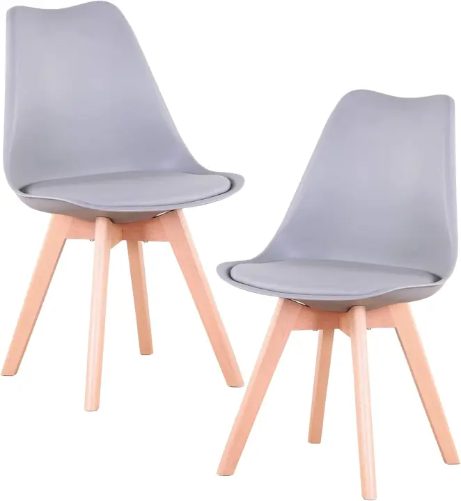 Pack de 6 Sillas de Comedor con Patas de Madera Maciza de Haya, Sillas de Cocina de Diseño Nórdico Sillas de Oficina de Madera con Asiento Acolchado, Blanco - 1