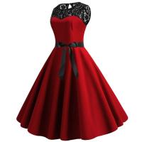 Vestido de Navidad rojo de encaje para mujer, ropa de manga corta Swing, disfraces de Navidad, vestidos de fiesta, bata Vintage, 2024 - details 14