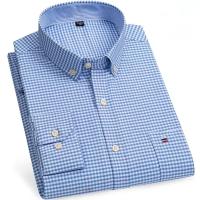 Camisas de algodón Oxford a cuadros informales y versátiles para hombre, con un solo bolsillo, manga larga, ajuste estándar, con botones, a rayas de guingán, 7XL, 6XL - details 7