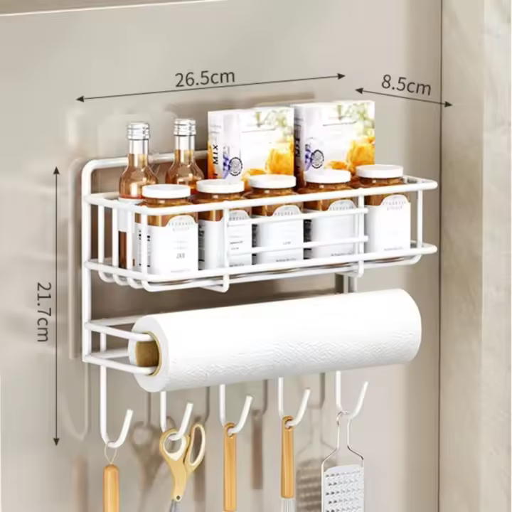 Estante lateral de acero al carbono para refrigerador, estante de almacenamiento para colgar en la pared, ahorro de espacio, estante de almacenamiento de película adhesiva, estante de almacenamiento de especias sin agujeros para el hogar - 1