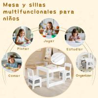 2 Sillas para Niños de Madera, Muebles con Espacio de Almacenamiento, Escritorio Blanco Reversible con Pizarra y Rodillo de Papel - details 8