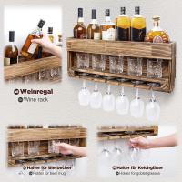 Estante de Vino de Madera Montado en la Pared, Almacenar Botellas, Exhibidor de Vidrio, Ideal para champán, Color Marrón - details 3