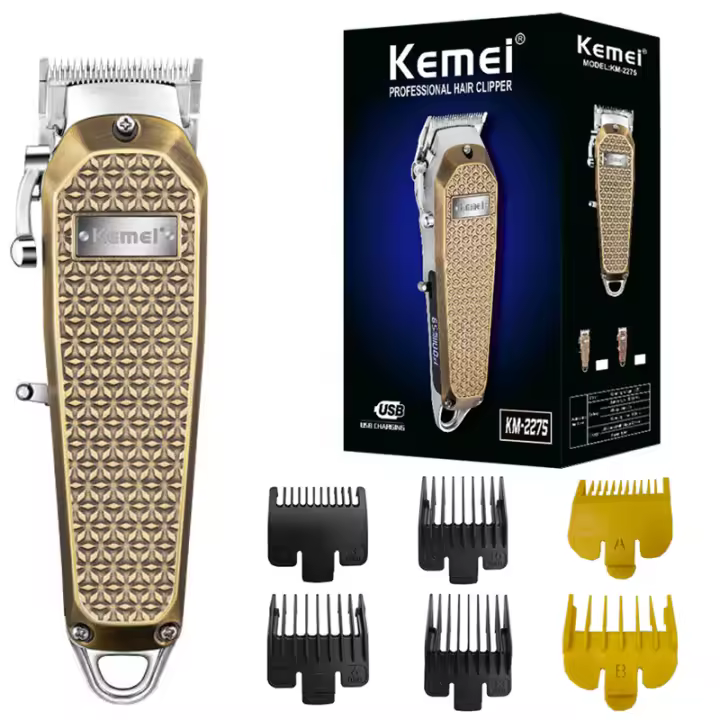 Kemei-cortadora de pelo eléctrica Original para hombre, máquina de corte de pelo recargable, con cable de metal y cordles - 1