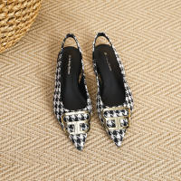 Zapatos a cuadros de tacón bajo con hebilla de metal poco profundos estilo francés nuevo para mujer - details 26