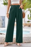 Pantalones de cintura alta para mujer, pantalones de vestir lisos a la moda, pantalones holgados de pierna recta para primavera y otoño - details 21