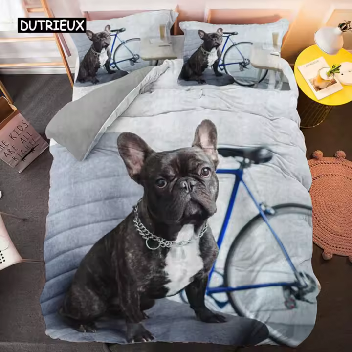 Conjunto de Ropa de Cama de Bulldog Funda de Edredón para Perros Cubiertas de Cama Criativas para Niños y Adultos Juego de Ropa de Cama de Mascotas - 1
