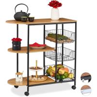Cocina 3 estantes y 3 cestas, Industrial, Metal y MDF, 84x83x37 cm, Negro/Marrón Claro, Acero - details 0