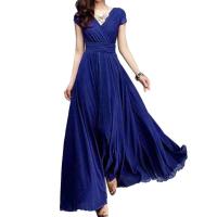 Gran oferta, vestido de noche largo bohemio de Color sólido con manga corta y cuello en V, cintura ajustada - details 17