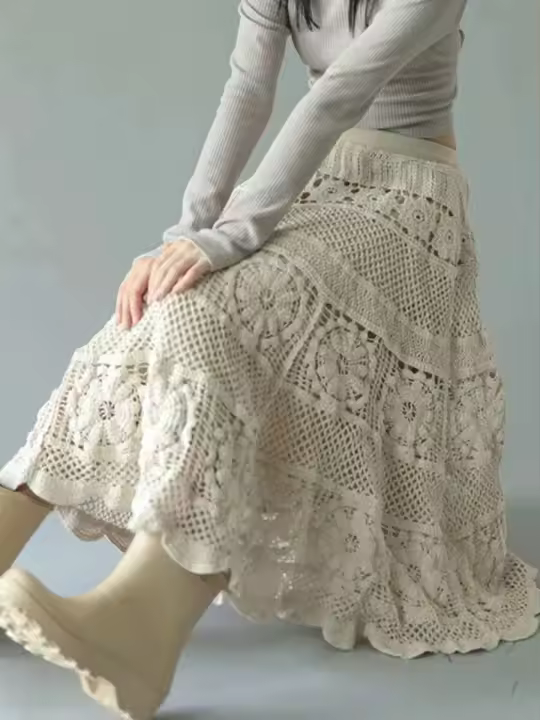 Falda de Denim de Crochet de Alta Calidad Hembra Grande, Cintura Alta, Moda Coreana de Verano - 1
