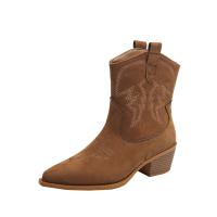 Nuevas botas cortas retro británicas delgadas con boca en V y tacón grueso de gamuza para mujer corta - details 15