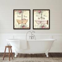 Póster de Decoración de Baño Francés Retro Pintura en Lienzo de Trapo con Diseño Floral y Acuático Para Arte de Pared en Casa Material de Lienzo - details 4