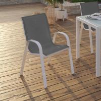 Juego de 4 sillas de jardín LYMA de metal y textileno apilables blanco y gris - details 1