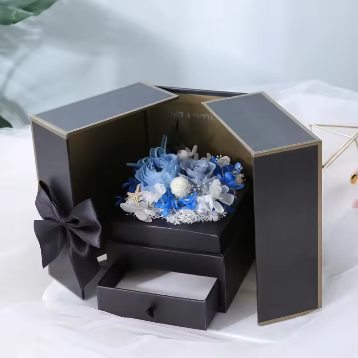 Joyero Rosa eterna de doble apertura, regalo para el día de la madre, cumpleaños y San Valentín, de hija e hijo a mamá - 1