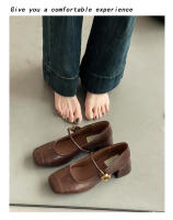 Zapatos Mary Jane retro franceses de mujer para la primavera 2025, boca poco profunda, punta cuadrada, tacón medio grueso con falda, boca poco profunda, zapatos individuales. - details 2