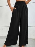 Pantalones de pierna ancha de tiro medio lisos a la moda para mujer, pantalones sueltos de verano para mujer, nuevos en pantalones cómodos - details 4