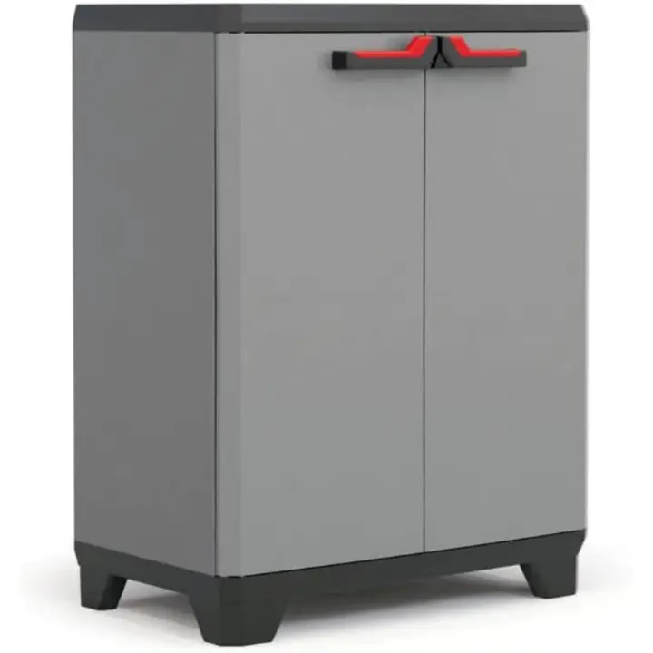 Estilo bajo | Mueble bajo de almacenamiento | Resina | 2 puertas y 1 estante regulable en altura | Color Gris/Negro | 90 x 68 x 39 cm. - 1
