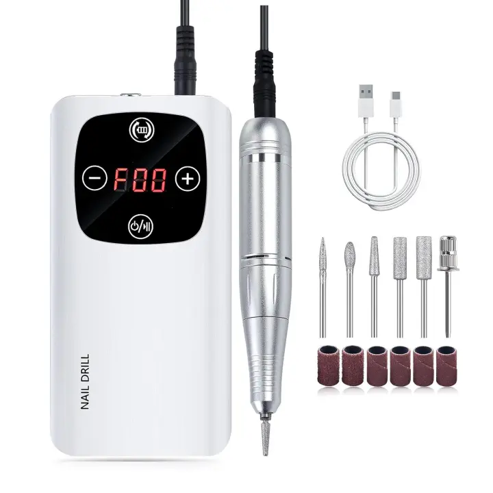Juego de limas eléctricas 2 en 1 de 45000 RPM, con 6 puntas, lima de uñas recargable para esmalte de uñas de gel acrílico, juego de decoración de uñas para el hogar - 1