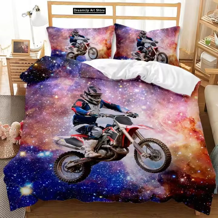 Juego de Ropa de Cama de Motocross Deportivo Funda de Edredón de Tamaño Completo para Chicos y Chicas Funda de Almohada de Dormitorio para Adultos - 1