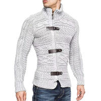 Suéter de cuello alto para hombre, chaqueta de punto de manga larga con botones, ropa de talla grande, otoño e invierno, 2024 - details 4