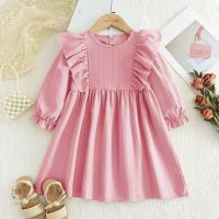Vestido liso informal de otoño, vestidos plisados ​​de manga larga para niñas, ropa rosa, nueva ropa de moda para niños - details 3