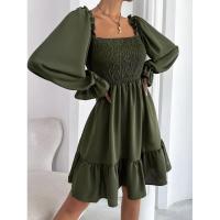 Vestido elegante de moda con cuello cuadrado largo y manga sólida para mujer. - details 24