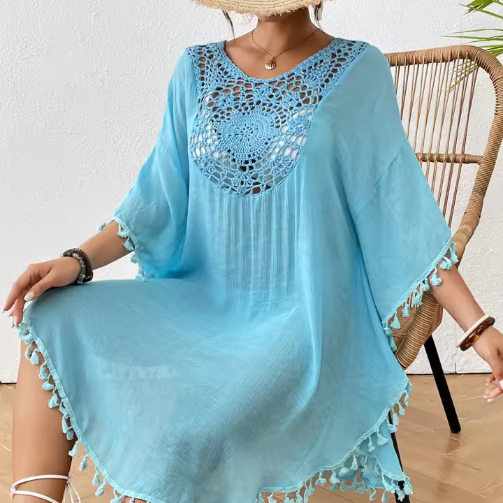 Vestido playero de talla grande para mujer, suave, de ganchillo, falda envolvente para bikini, para trajes de baño, tallas extendidas, elementos esenciales para vacaciones - 1