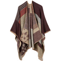 Chal Retro para mujer, capa de Poncho abierta frontal, Cárdigan para otoño e invierno, manta cálida y versátil, capa gruesa de punto de doble cara - details 1