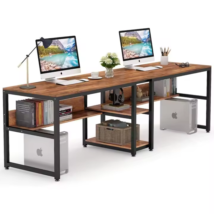 Escritorio para Dos Personas con estantería, Escritorio de Ordenador extralargo de 200 cm con Estante, Mesa de Estudio, Mesa de Juego, Escritorio Grande para Oficina en casa - 1
