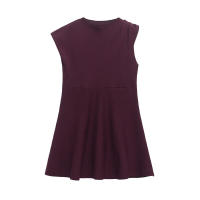 Vestidos cortos de punto estilo patinadora para mujer, cuello redondo, manga asimétrica con pliegues, línea A, primavera 2025 - details 0