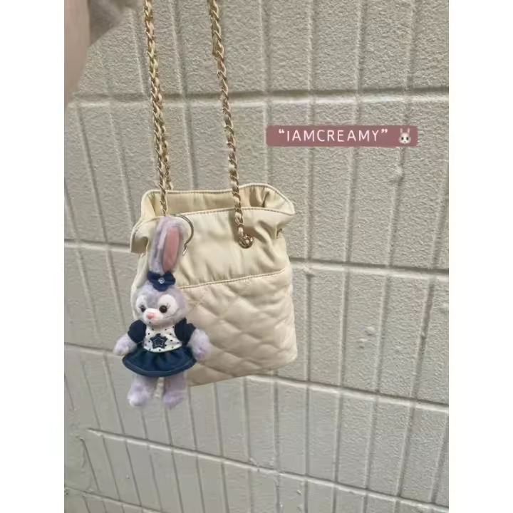 Bolso De Cadena De Rombos De Tela De Nailon, Bolso De Paquete De Crema Acolchado, Bolso De Cubo Pequeño. - 1