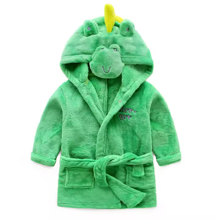 Albornoz de dibujos animados para niños, pijamas de franela de manga larga con capucha, ropa de casa para bebés - 1