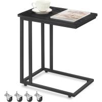 Mesa Auxiliar Moderno Mesa Lateral con Ruedas y Pies Ajustables Ideal para Dormitorio, Marco de Acero, Fácil de Montar Negro Ébano LNT050B56 - details 0