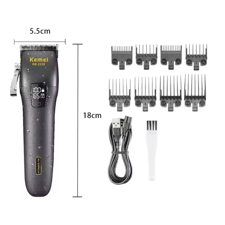 Kemei-cortadora de pelo profesional lavable, maquinilla eléctrica recargable para cortar el pelo de barbero, cortador impermeable IPX7 - 1