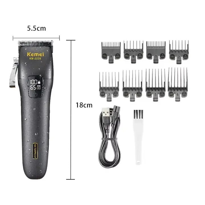 Kemei-cortadora de pelo profesional lavable, maquinilla eléctrica recargable para cortar el pelo de barbero, cortador impermeable IPX7 - 1