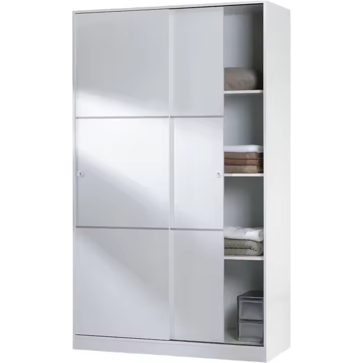 Armario de 2 Puertas Correderas, Barra de Colgar y Estantes, Armario para Dormitorio, Modelo Top 120, Acabado en Blanco Brillo, Medidas: 120 cm (Largo) x 200 cm (Alto) x 50 cm (Fondo) - 1
