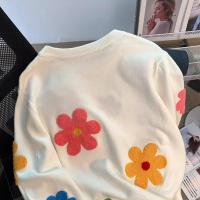 Jersey coreano con bordado Floral, suéter de alta calidad para mujer, Tops elegantes de punto con cuello redondo - details 12