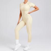 Ropa de Yoga de manga corta ajustada de Color sólido, pantalón largo Sexy con espalda descubierta, mono para entrenamiento de gimnasio, ropa deportiva de secado rápido de una pieza para Fitness - details 3